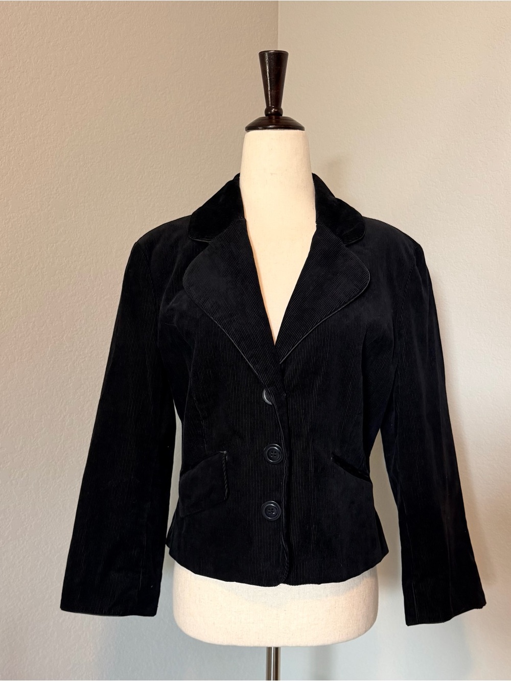 Metrostyle Vintage Y2K Black Corduroy Blazer Jacket Fitted Size 10